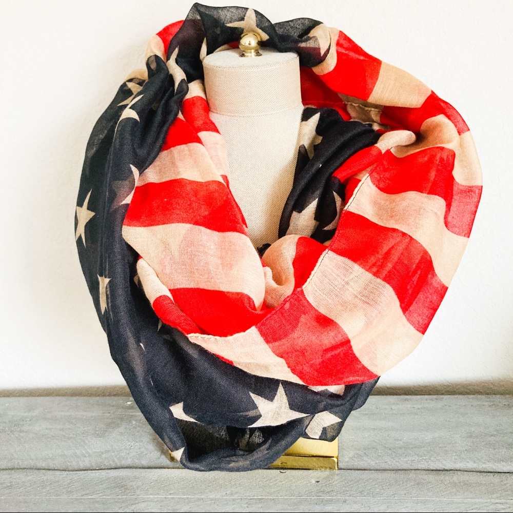 American Flag Infinity Scarf Patriotic Red White Blue Wrap